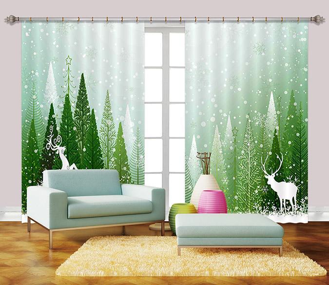 3D Snowing Forest Deer 2437 Curtains Drapes Wallpaper AJ Wallpaper 
