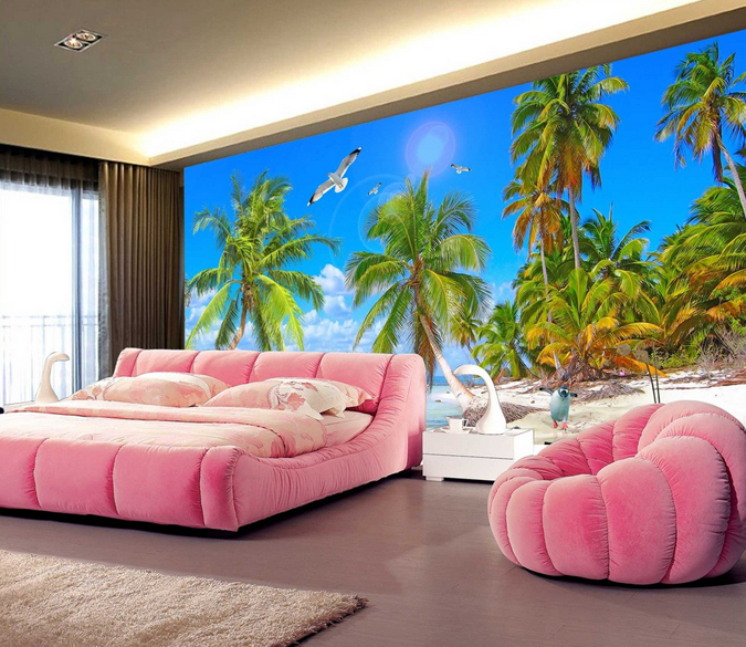 Beach Green Coconut Trees Wallpaper AJ Wallpaper 2 