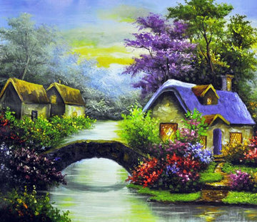 Village Scenery Painting Wallpaper AJ Wallpaper 