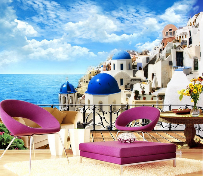 Seaside Town Balcony Wallpaper AJ Wallpaper 