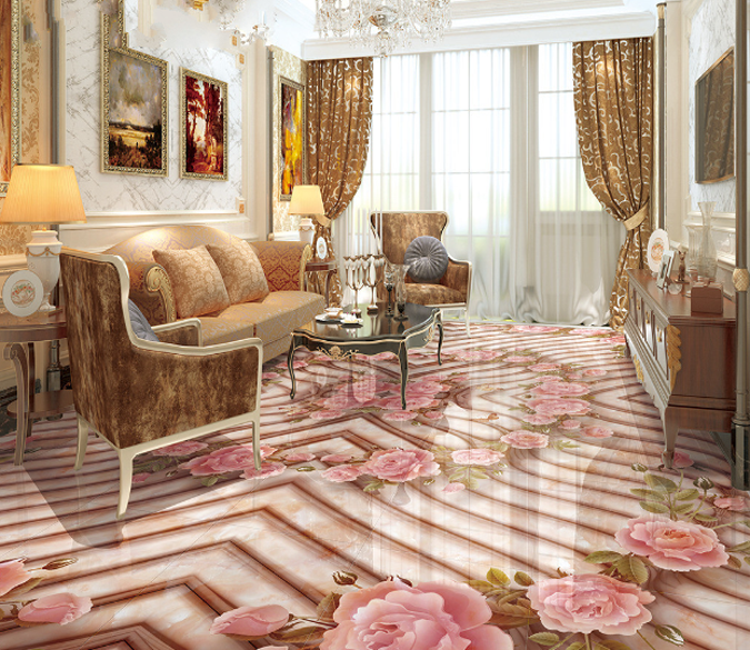 3D Flowers And Stripe Floor Mural Wallpaper AJ Wallpaper 2 