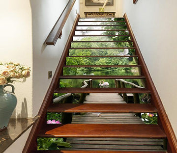 3D Lakeside Bridge Birds 1632 Stair Risers Wallpaper AJ Wallpaper 