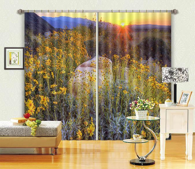 3D Mountain Flowers Sunset 208 Curtains Drapes Wallpaper AJ Wallpaper 