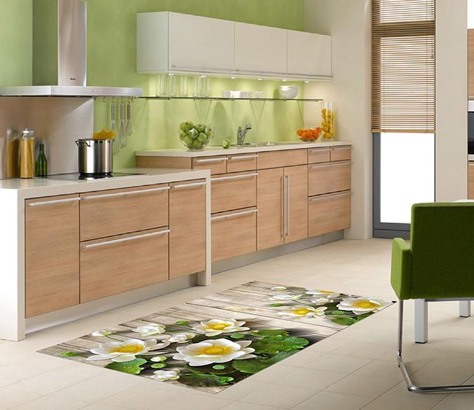 3D Wooden Boards Flowers 08 Kitchen Mat Floor Mural Wallpaper AJ Wallpaper 