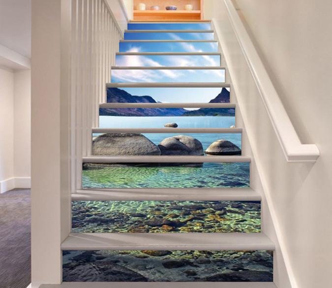 3D Mountains Lake Stones 796 Stair Risers Wallpaper AJ Wallpaper 