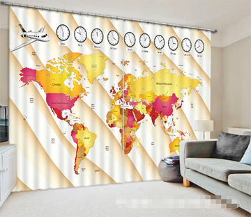 3D World Map And Time 2003 Curtains Drapes Wallpaper AJ Wallpaper 