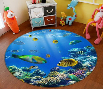 3D Ocean World 1 Round Non Slip Rug Mat Mat AJ Creativity Home 
