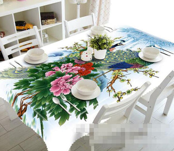 3D Peony And Peacock 1263 Tablecloths Wallpaper AJ Wallpaper 