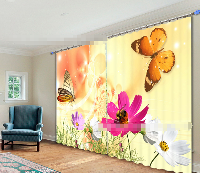 3D Flowers And Butterflies 2119 Curtains Drapes Wallpaper AJ Wallpaper 