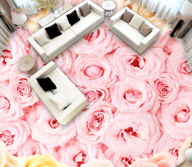 3D Romantic Pink Rose Floor Mural Wallpaper AJ Wallpaper 2 