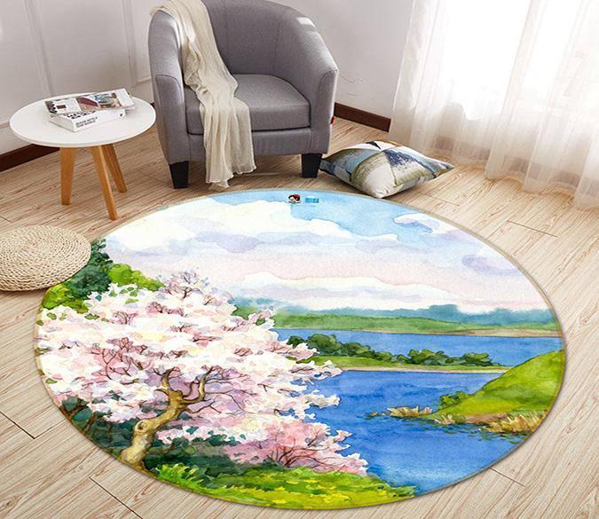 3D Watercolor River 103 Round Non Slip Rug Mat Mat AJ Creativity Home 
