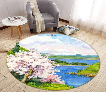 3D Watercolor River 103 Round Non Slip Rug Mat Mat AJ Creativity Home 
