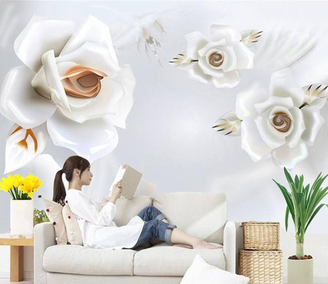 3D White Flower 023 Wallpaper AJ Wallpaper 