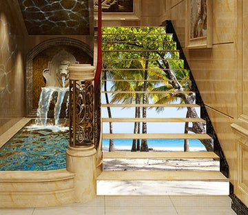 3D Beach Trees 1555 Stair Risers Wallpaper AJ Wallpaper 
