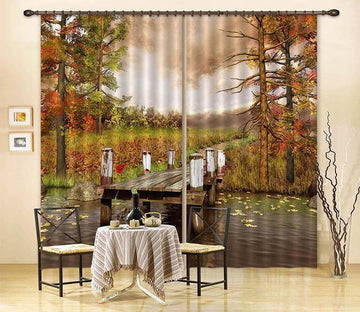 3D Lake Wood Bridge 103 Curtains Drapes Wallpaper AJ Wallpaper 