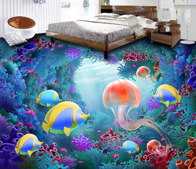 3D Jellyfish And Fish Floor Mural Wallpaper AJ Wallpaper 2 
