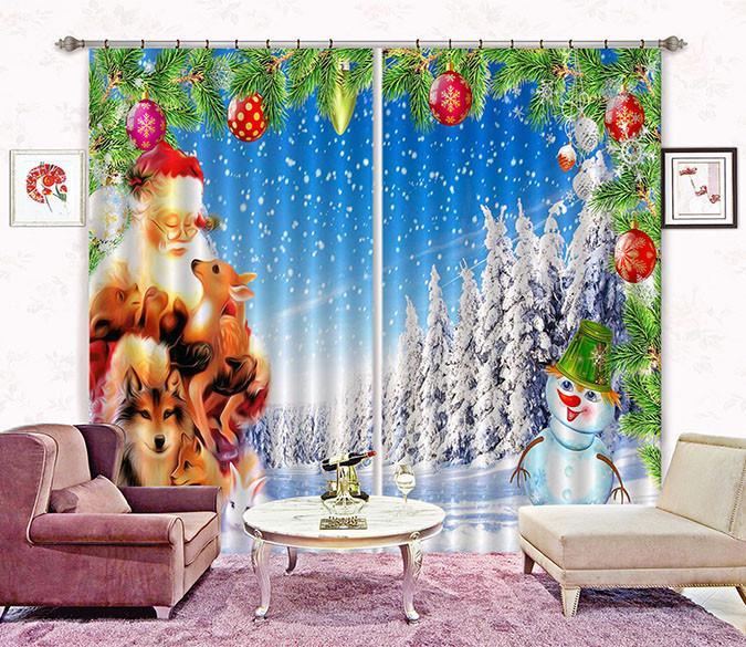 3D Santa Claus Animals Curtains Drapes Wallpaper AJ Wallpaper 
