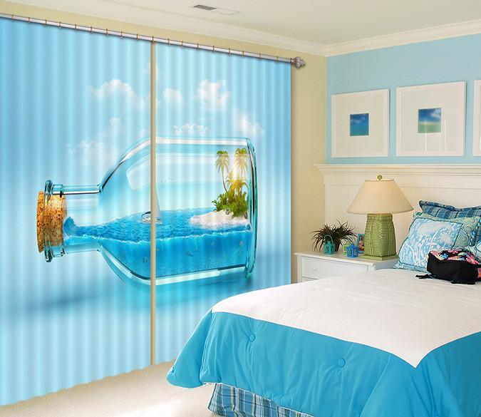 3D Drifting Bottle Sea 127 Curtains Drapes Wallpaper AJ Wallpaper 