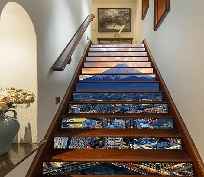 3D Mount Fuji City 952 Stair Risers Wallpaper AJ Wallpaper 