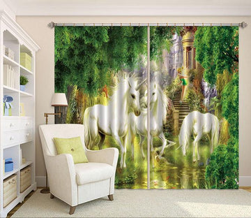 3D Unicorns Elf Castle 84 Curtains Drapes Wallpaper AJ Wallpaper 
