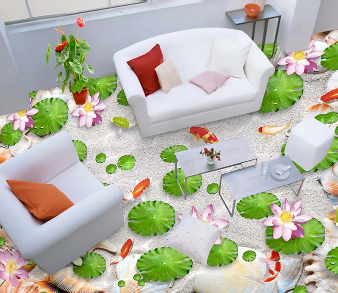 3D Lotus Beach Floor Mural Wallpaper AJ Wallpaper 2 
