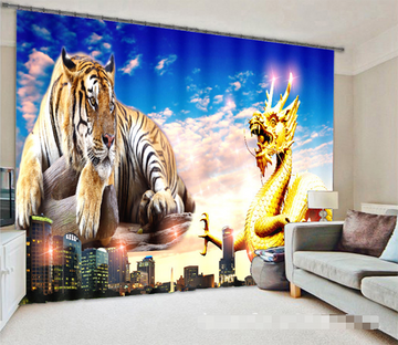 3D City Tiger And Dragon 1229 Curtains Drapes Wallpaper AJ Wallpaper 
