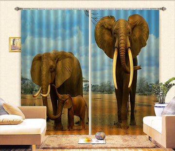 3D Elephant Family 365 Curtains Drapes Wallpaper AJ Wallpaper 