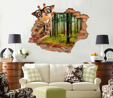 3D Forest Funny Giraffe 206 Broken Wall Murals Wallpaper AJ Wallpaper 