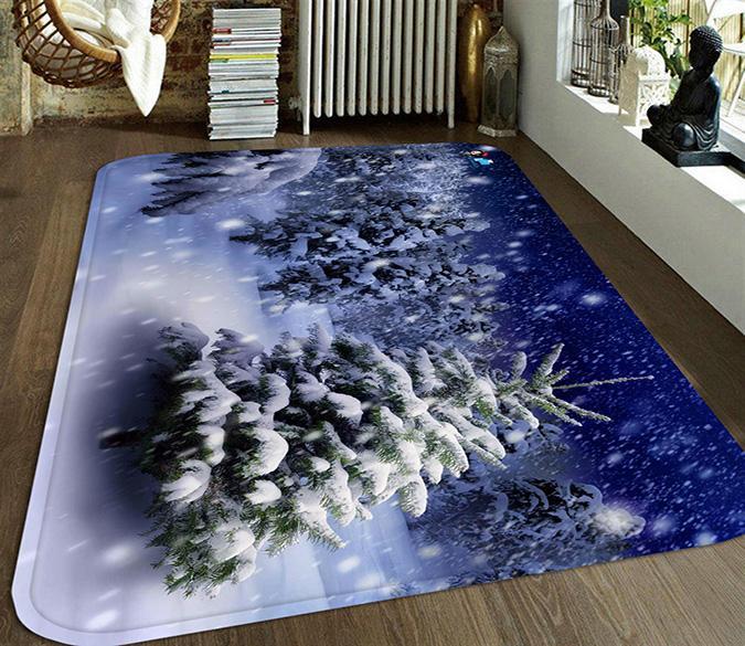 3D Snowing Forest 105 Non Slip Rug Mat Mat AJ Creativity Home 