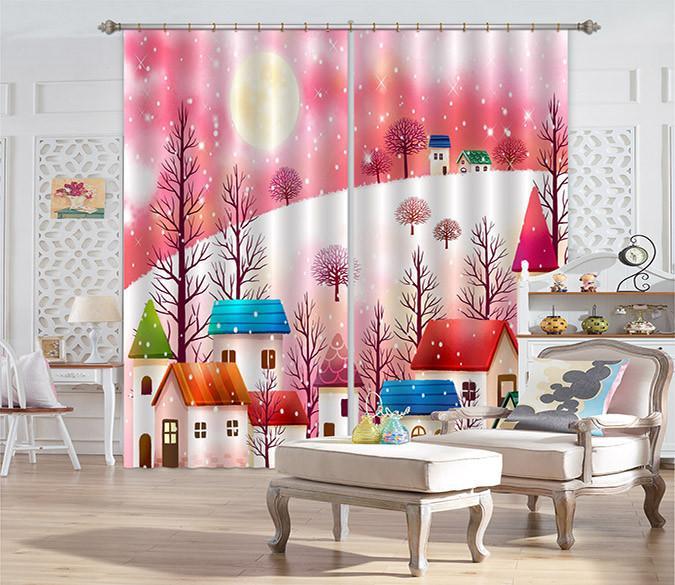 3D Snowing Village 427 Beach Curtains Drapes Wallpaper AJ Wallpaper 