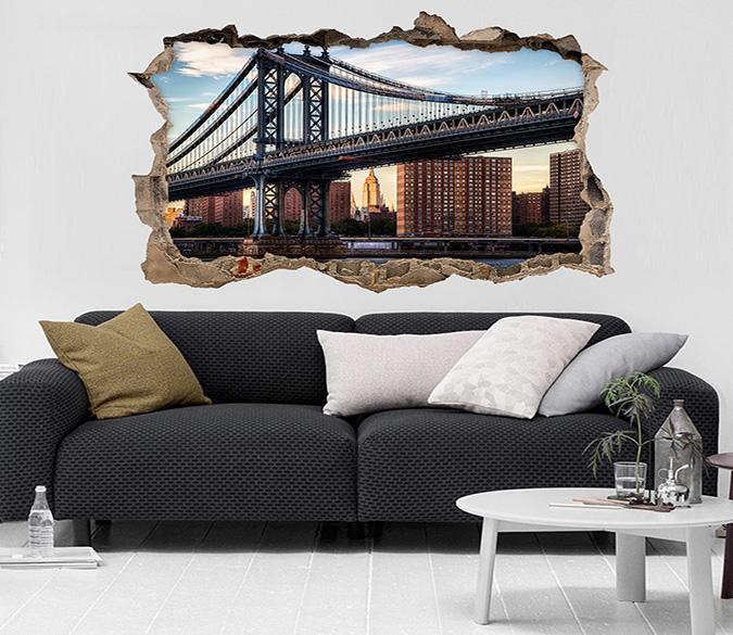 3D New York Bridge 057 Broken Wall Murals Wallpaper AJ Wallpaper 