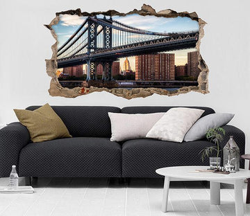 3D New York Bridge 057 Broken Wall Murals Wallpaper AJ Wallpaper 