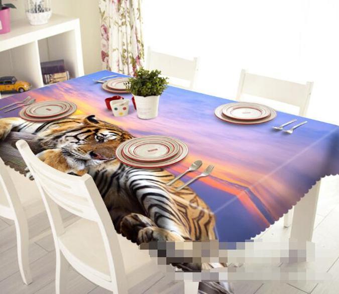 3D Sunset Resting Tiger 1157 Tablecloths Wallpaper AJ Wallpaper 