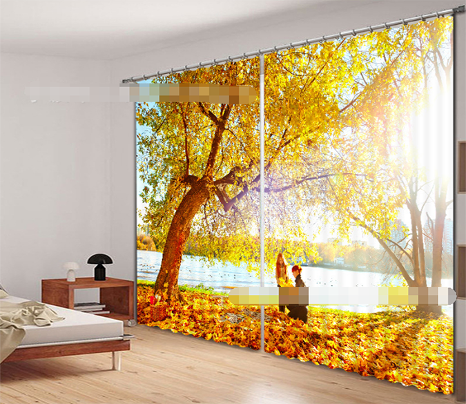 3D Lakeside Fallen Leaves 2145 Curtains Drapes Wallpaper AJ Wallpaper 