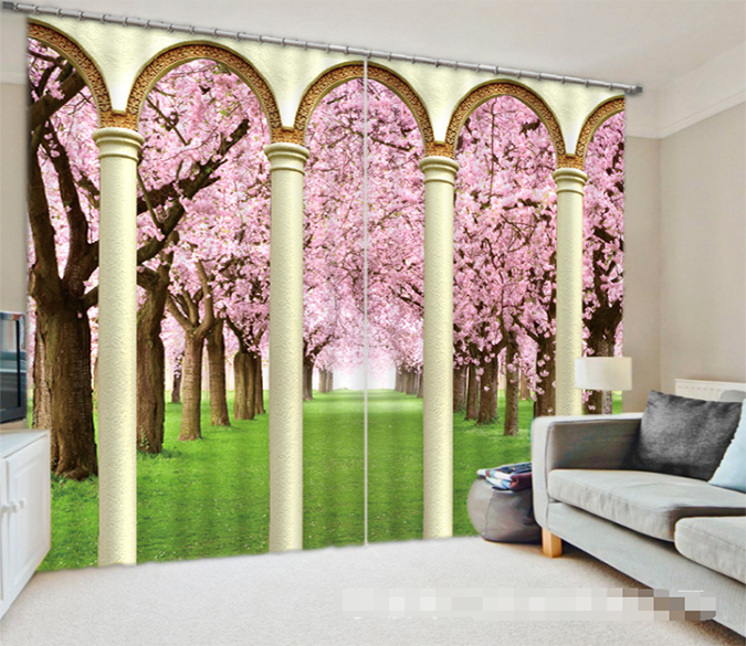 3D Pillars And Flowers Trees 1285 Curtains Drapes Wallpaper AJ Wallpaper 
