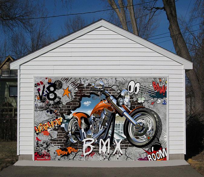 3D Graffiti Wall Motorcycle 63 Garage Door Mural Wallpaper AJ Wallpaper 