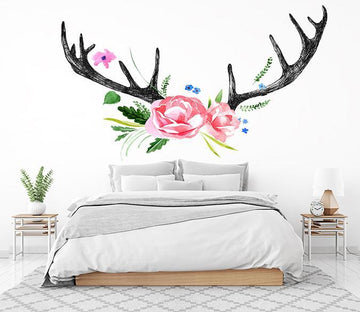 3D Antlers Flowers Wall Stickers Wallpaper AJ Wallpaper 