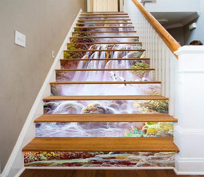 3D Waterfalls Flying Cranes 1506 Stair Risers Wallpaper AJ Wallpaper 
