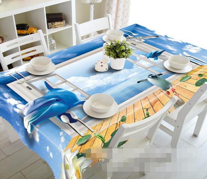 3D Sea Dolphins Penguin 1264 Tablecloths Wallpaper AJ Wallpaper 