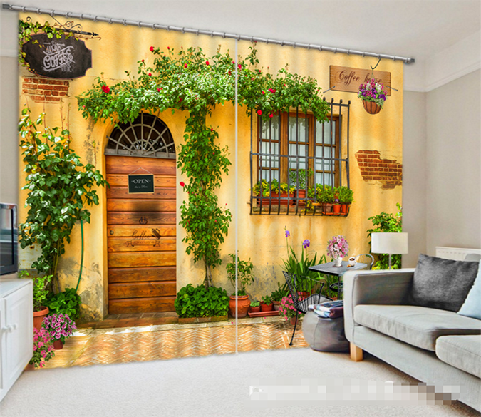 3D Horse Potted Plants 1071 Curtains Drapes Wallpaper AJ Wallpaper 