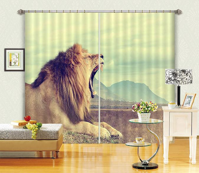 3D Yawned Lion 549 Curtains Drapes Wallpaper AJ Wallpaper 