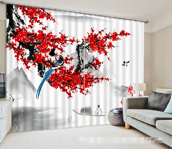 3D Pulm Flowers And Birds 1280 Curtains Drapes Wallpaper AJ Wallpaper 