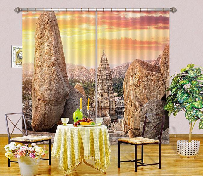 3D Stone Tower Sunset Curtains Drapes Wallpaper AJ Wallpaper 