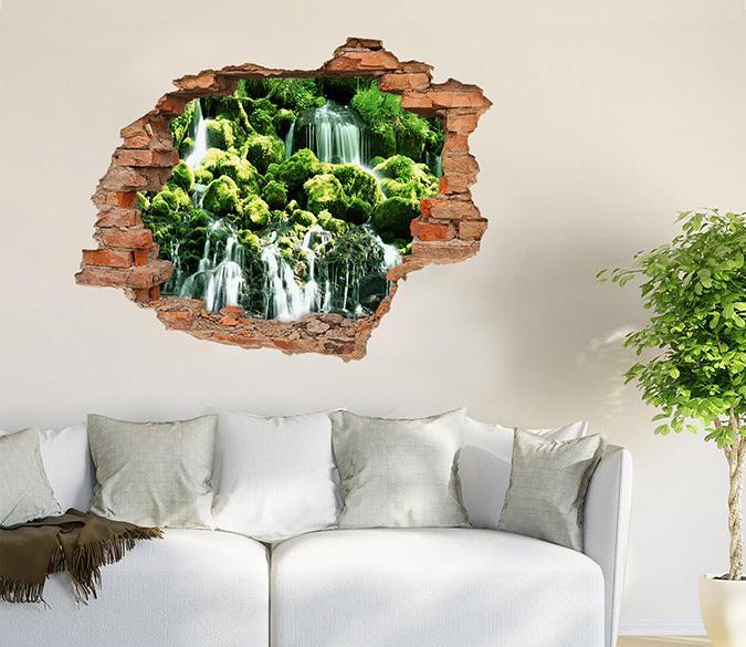 3D Waterfall Mosses 212 Broken Wall Murals Wallpaper AJ Wallpaper 