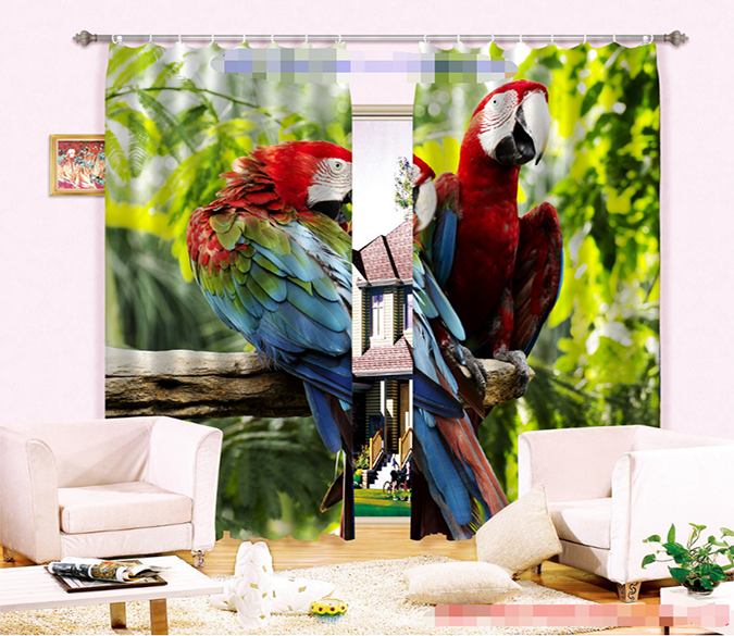 3D Tree Parrots 1018 Curtains Drapes Wallpaper AJ Wallpaper 