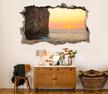 3D Sea Coast Sunset 002 Broken Wall Murals Wallpaper AJ Wallpaper 