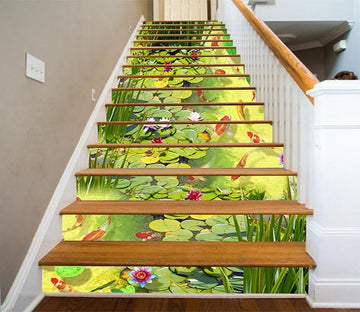 3D Lotus Flowers Fishes 1437 Stair Risers Wallpaper AJ Wallpaper 