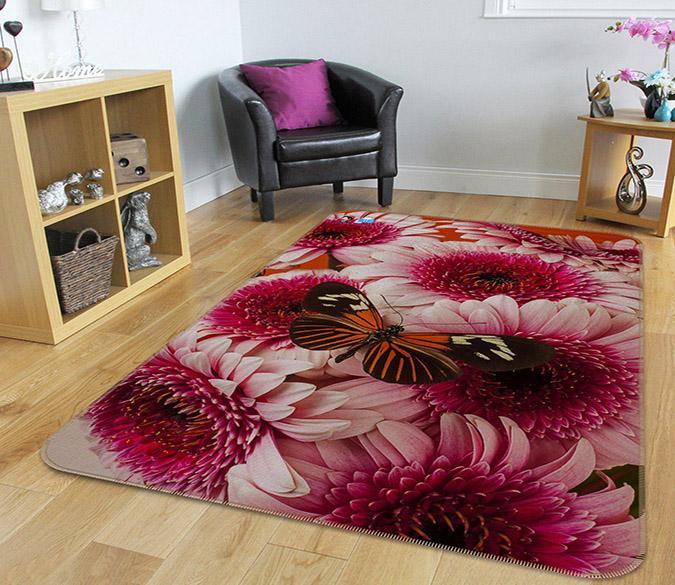 3D Red Flowers Butterfly 217 Non Slip Rug Mat Mat AJ Creativity Home 