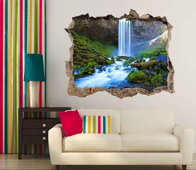 3D River Waterfall 327 Broken Wall Murals Wallpaper AJ Wallpaper 