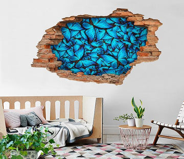 3D Blue Butterflies 199 Broken Wall Murals Wallpaper AJ Wallpaper 